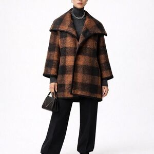 Hunter Bell Plaid Blanket Coat Wool Brown Jacket Small Cabincore Quiet Luxury